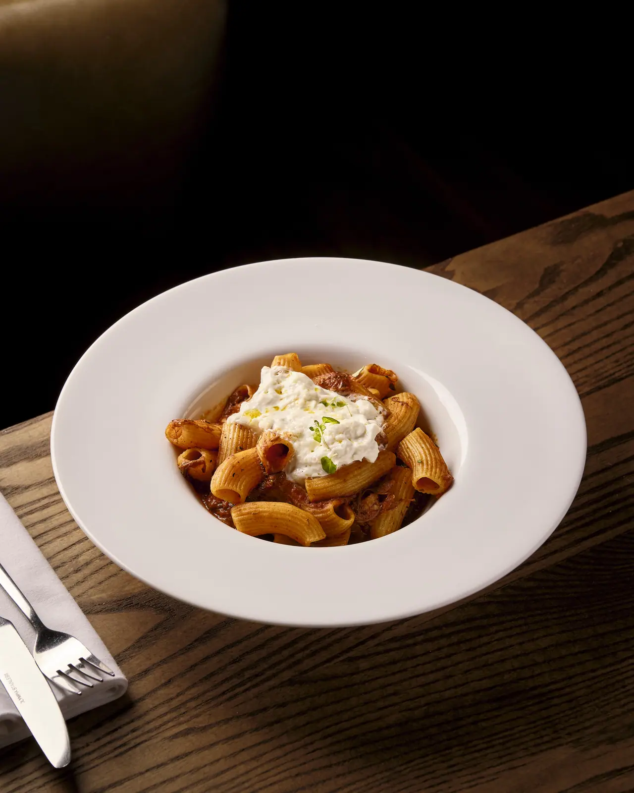 Rigatoni and burrata