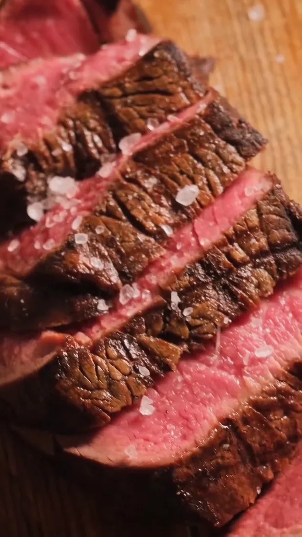 Sliced steak with sea salt