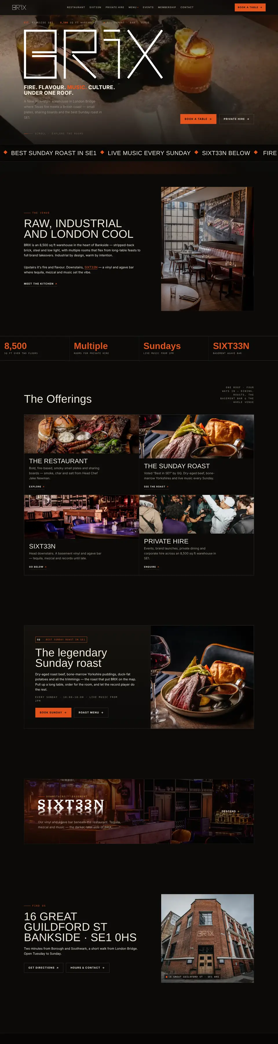 Website we built: Restaurant and music venue, London Bridge