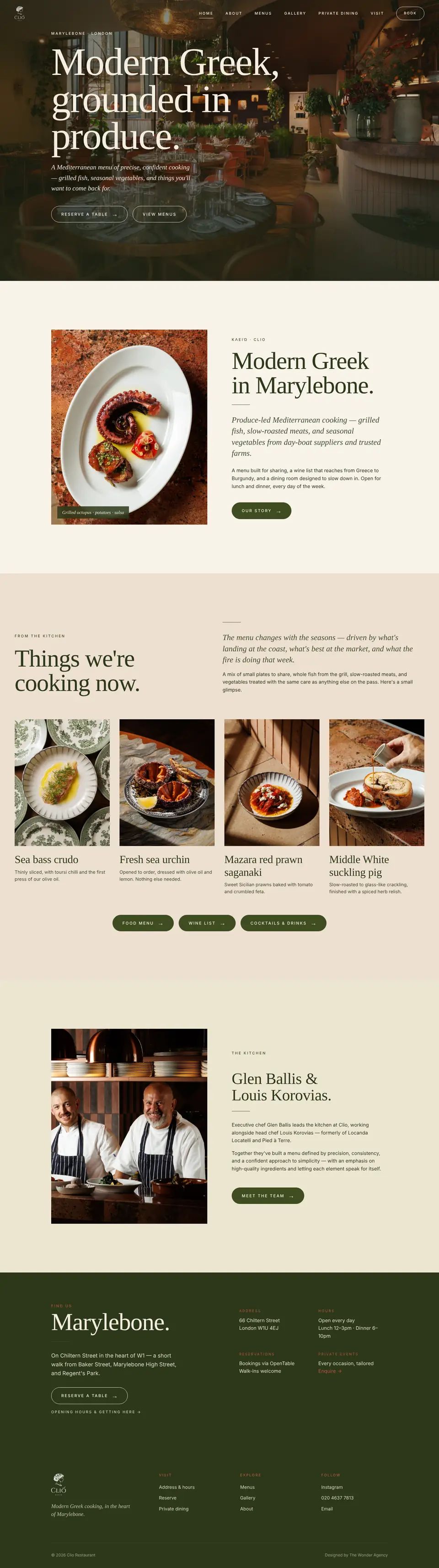 Website we built: Modern Greek restaurant, Marylebone